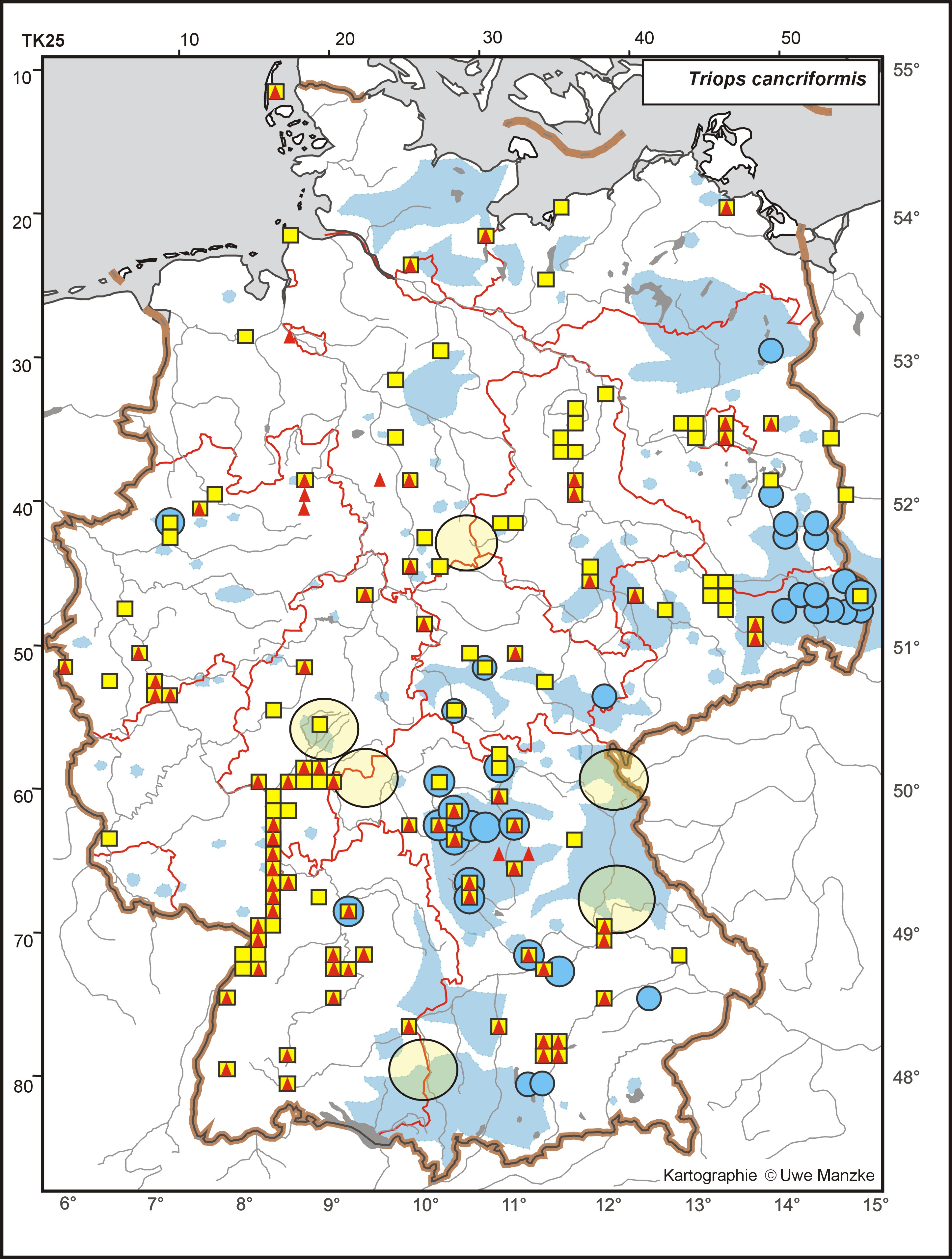 Triops cancriformis TK25-Rasternachweiskarte Deutschland &copy; Uwe Manzke